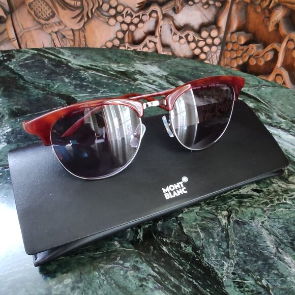 Montblanc Tortoise Brown MB0083S Mens Semi Rimless Sunglasses - Picture 5 of 16